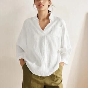 Lintico Top Womens 2XL White Linen Blend Lagenlook Minimalist Comfort Euro Style